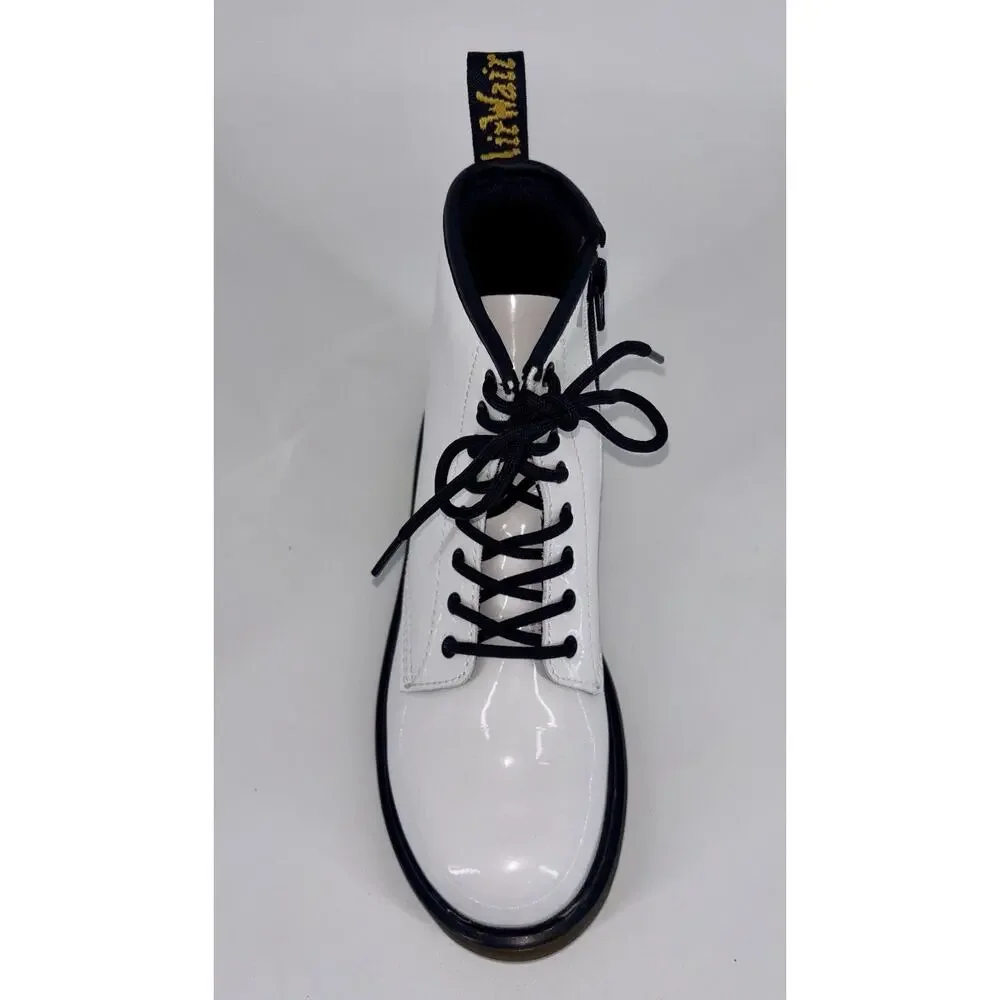 Dr Martens Doc 1460Y Youth Patent Leather Boots White US Big Girl 5‎ Grunge Boho